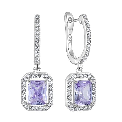 Women's Solitaire Dangle Drop Earrings 925 Sterling Silver Pure Square Huggie Earrings Hoop Dangle Drop Earrings Jewelry Gift - color: 06-alexandrite-Jun