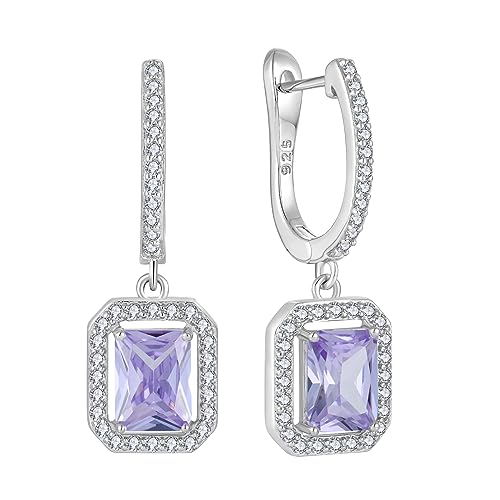 Women's Solitaire Dangle Drop Earrings 925 Sterling Silver Pure Square Huggie Earrings Hoop Dangle Drop Earrings Jewelry Gift - color: 06-alexandrite-Jun