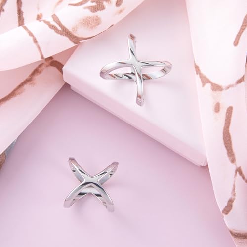 Joez Wonderful Scarf Ring Clip, Wide Band Chunky Chain Silk Scarf Buckle, Shawl Clips Scarf Clasp Holder Scarves Pin - color: (X-shaped) Silver