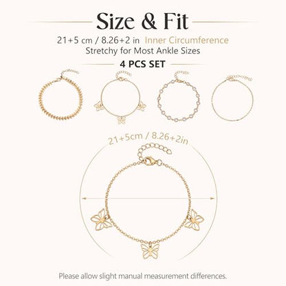 Fesciory 14K Gold Plated Ankle Bracelets Sets For Women, Adjustable Layered Infinite Anklet, Summer Beach Butterfly Star Foot Chain Jewelry Gifts - style: Hollow Butterfly
