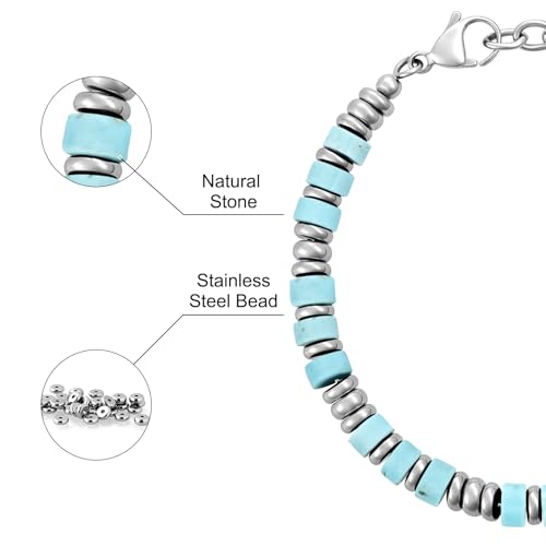 SIUMAL Mens Bracelet, Boho Stainless Steel Bracelets for Men, Beaded Bracelets, Jewelry Gifts for Husband, Father, Friends - color: Aqua Blue