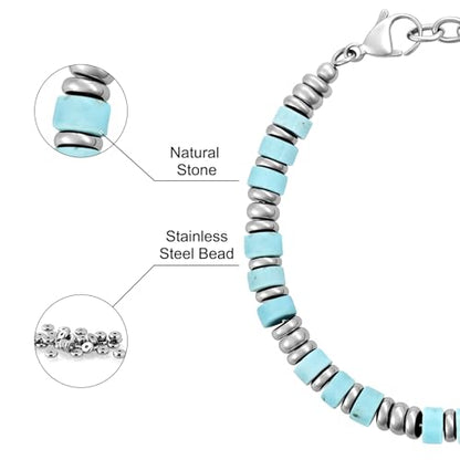 SIUMAL Mens Bracelet, Boho Stainless Steel Bracelets for Men, Beaded Bracelets, Jewelry Gifts for Husband, Father, Friends - color: Aqua Blue