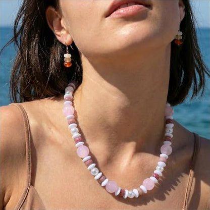 RISHEGAE Chunky Beaded Necklace for Women Boho Resin Beaded Choker Necklace Adjustable Surfer Beach Strand Necklaces Gold Handmade Acrylic Beads Jewelry Gift for Women - color: Style 3pink white