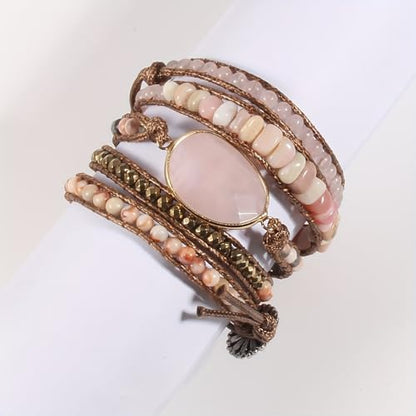Women Wrap Bracelets Boho Natural Stone Jasper Turquoises Strand Bracelet Jewelry Collection - color: Pink 2