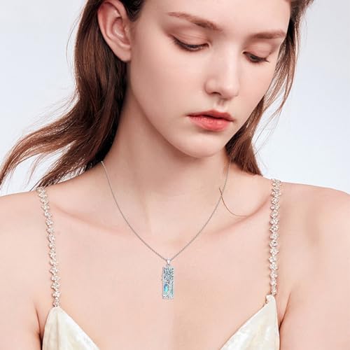 S925 Sterling Silver Tree of Life Necklace For Men Women Abalone/Turquoise/Vintage Retro Oxidation/ Famtima Hand/Round/Square/Teardrop/Rectangle/Oval Family Tree Pendant Necklaces Jewelry Gifts For Valentine's Day Christmas Mother's Day - style: Rectangle