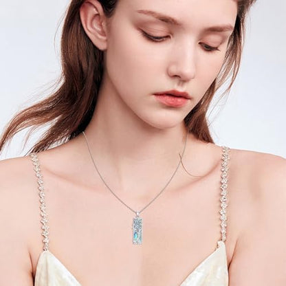 S925 Sterling Silver Tree of Life Necklace For Men Women Abalone/Turquoise/Vintage Retro Oxidation/ Famtima Hand/Round/Square/Teardrop/Rectangle/Oval Family Tree Pendant Necklaces Jewelry Gifts For Valentine's Day Christmas Mother's Day - style: Rectangle