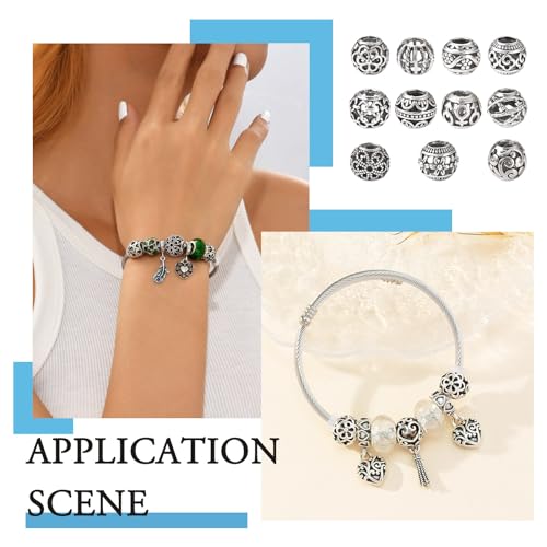 Craftdady 66Pcs Large Hole Rondelle Spacer Beads Alloy European Beads 11 Style Tibetan Antique Silver Spacer Beads Western Beads for Crafts Jewelry Making - color: Antique Silver-12 Styles, Rondelle