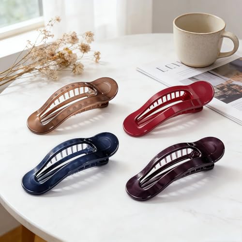 4.5" Lay Down Flat Hair Claw Clips for Driving Yoga Gifts, 4 Pcs | Large French Clips Duckbill Alligator Hair Accessories Side Slide Barrettes for Thin Fine Long/Mediun Thick Hair