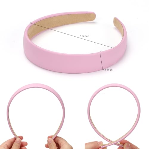 WantGor 1 Inch PU Leather Headband, Wide Padded Hairband Fashion Hair Bands | Cute Womens Headbands Holiday DIY Hair Accessories (Pink) - color: Pink