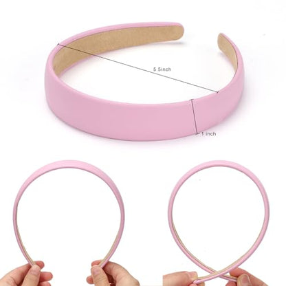 WantGor 1 Inch PU Leather Headband, Wide Padded Hairband Fashion Hair Bands | Cute Womens Headbands Holiday DIY Hair Accessories (Pink) - color: Pink