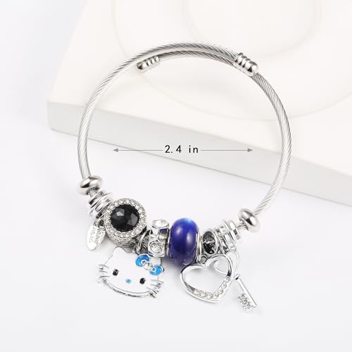 YouLuo Cute Necklace Charm Bracelet Set,Personalized Jewelry Gift for Women | Cute Charm Bracelet, Adjustable Stainless Steel Bracelet, Anime Cartoon Accessories Bracelets for Women Gift and Friendship - color: Blue