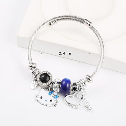 YouLuo Cute Necklace Charm Bracelet Set,Personalized Jewelry Gift for Women | Cute Charm Bracelet, Adjustable Stainless Steel Bracelet, Anime Cartoon Accessories Bracelets for Women Gift and Friendship - color: Blue