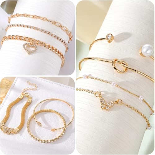 57 Pcs Gold Jewelry Set for Women,12 Pair Hoop Earrings，18 Pair Round Stud Earrings,21 Pcs Stackable Knuckle Rings,6 Pcs MultiLayer Pendant Necklaces，Fashion Accessories for women Gifts - style: Style 3