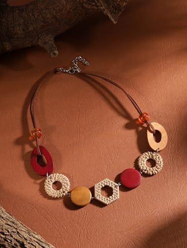MINACHI Handmade Braided Necklace for Women, Wooden Beads, Rattan Charm, Vintage Style, Gift Jewelry - style: Necklace NECK.005