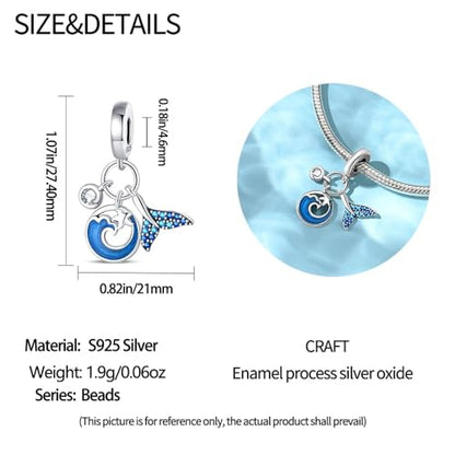 LNQOBU 925 Sterling Silver Charms for Bracelets Necklaces,5A Cubic Zirconias Evil Eye Dangle Beads Charms Jewelry Gift for Women (With one Spacer Beads Charms) - style: Sea Waves 3-Piece Set