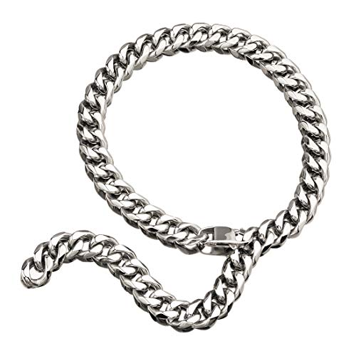 Hip Hop Mens Choker Stainless Steel Miami Chain Curb Cuban Link Rapper Necklace Jewelry with Tail - style: 17mm width