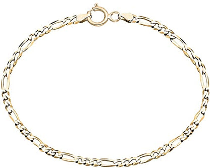 Savlano 14K Solid Gold Italian Chain Figaro, Rope, Mariner, Box, Cuban 14 Karat Anklet for Women Comes With Gift Box - Made in Italy - style: Figaro 2mm