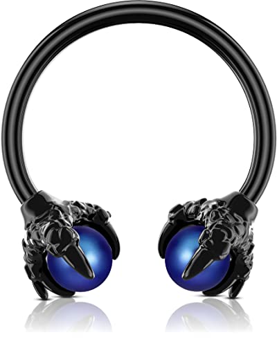 OUFER 316L Surgical Steel Circular Earrings Two White Opals Surrounded by Dragon Claws Cartilage Earing Ear Body Piercing Jewelry Helix Earrings Piercing… - color: Black Blue