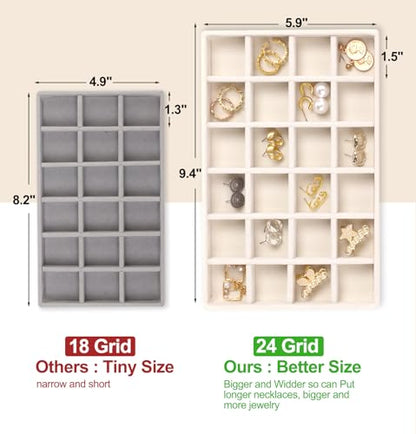Jenseits 4 Jewelry Organizer Drawer Insert, Stackable Velvet Jewelry Tray Organizer Display Case Storage Containers, Earring Holder Necklace Watch Bracelet Accessary Ring Trays, Gift For Women (Beige)