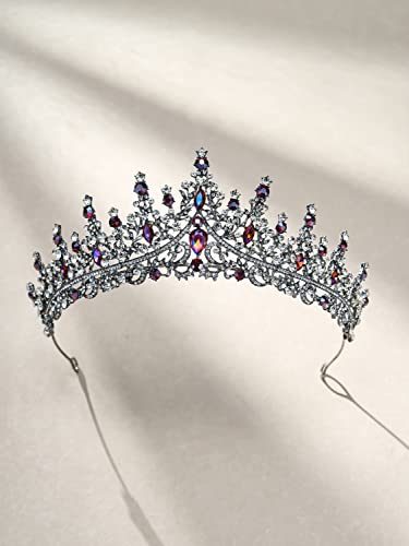 SWEETV Crystal Wedding Tiara for Women, Royal Queen Crown Headband, Rhinestone Princess Hair Accessories for Prom Birthday - color: 4.Blue + Black Gray