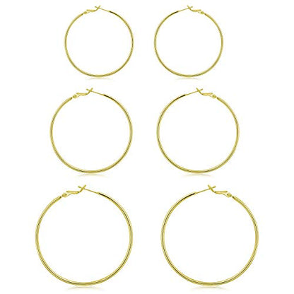 3 Pairs Sterling Silver Large Hoop Earrings Set for Women 40 50 60MM | 14K White Gold Plated, Hypoallergenic - style: B:Gold 40mm 50mm 60mm