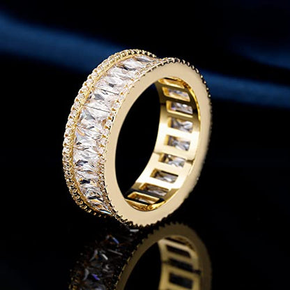 MDFUN 18K Gold Plated Eternity Rings for Women Cubic Zirconia Wedding Promise Engagement Band - color: Gold Plated