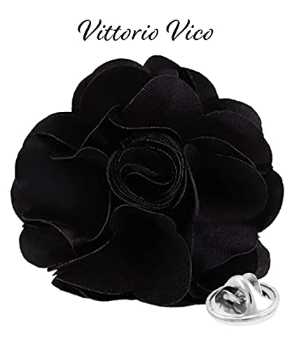 Premium Men's Formal Solid Color Flower Lapel Pin - Boutonniere for Men, Brooch Pin - color: Black