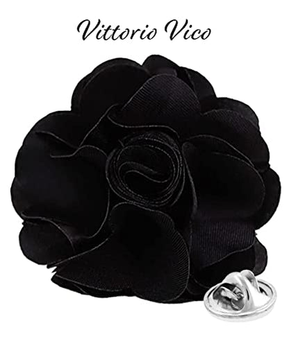 Premium Men's Formal Solid Color Flower Lapel Pin - Boutonniere for Men, Brooch Pin - color: Black
