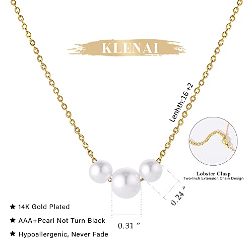 Gold Pearl Necklace For Women - 14K Gold Plated Layered Herringbone Chain Pearl Necklace, Trendy Simple Gold Jewelry Gift - color: Three Pearl-Gold