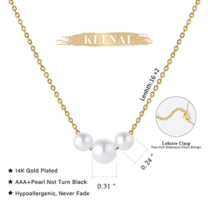 Gold Pearl Necklace For Women - 14K Gold Plated Layered Herringbone Chain Pearl Necklace, Trendy Simple Gold Jewelry Gift - color: Three Pearl-Gold