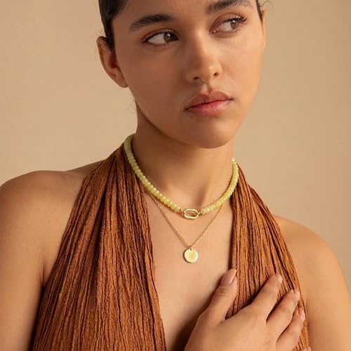CONRAN KREMIX Colorful Stone Beaded Necklace for Women,Natural Gemstone Bead Choker Necklaces Boho Summer Beach Layering Necklace Jewelry Gift for Women - color: Yellow
