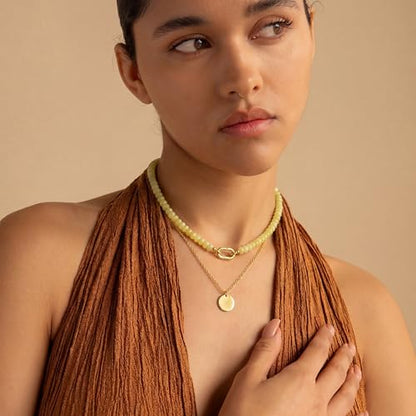 CONRAN KREMIX Colorful Stone Beaded Necklace for Women,Natural Gemstone Bead Choker Necklaces Boho Summer Beach Layering Necklace Jewelry Gift for Women - color: Yellow