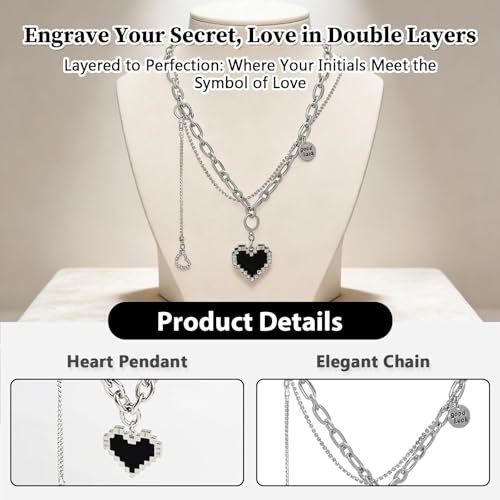 Double Layer Necklace for Women Trendy Layered Jewelry Adjustable Chain Necklace for Daily Wear and Special Occasions - color: Silver Heart
