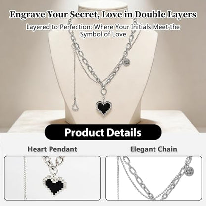 Double Layer Necklace for Women Trendy Layered Jewelry Adjustable Chain Necklace for Daily Wear and Special Occasions - color: Silver Heart