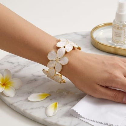 18K Gold Plated White Enamel Cuff Bracelet for Women - color: flower2