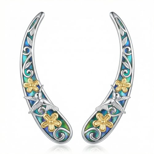 Ear Climbers Earrings for Women Sterling Silver Vintage Ear Crawler Earrings Jewelry Gifts for Women - style: Hummingbird Sunflower