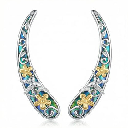 Ear Climbers Earrings for Women Sterling Silver Vintage Ear Crawler Earrings Jewelry Gifts for Women - style: Hummingbird Sunflower