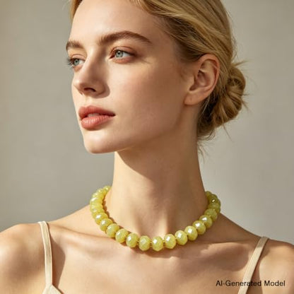 Colorful Chunky Acrylic Beaded Choker Necklaces for Women | Multicolor Faceted Beads, Sturdy Metal Chain, Adjustable Detachable, Lightweight, Summer Boho, Sparkly Statement Jewelry Gift - color: Yellow