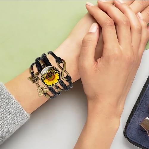 Boho Sunflower Gifts Sunflower Leather Bohemian Bracelet Birthday Gifts for Women Teens Granddaughter Wife Daughter Mom Friendship Bracelets for Her - color: Be a Sunflower