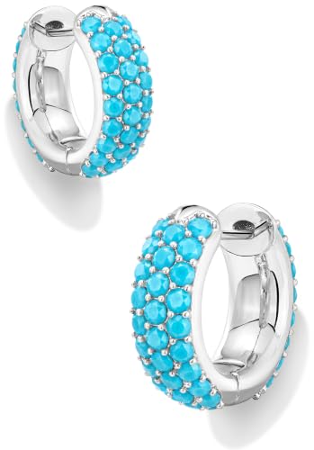 Gokeey Cubic Zirconia Hoop Earrings for Women, Sterling Silver Plated Small Huggie Hoops CZ Pave Chunky Thick Earrings Non Tarnish Hypoallergenic Lightweight Jewelry April Birthstone Gifts - color: Turquoise-Silver