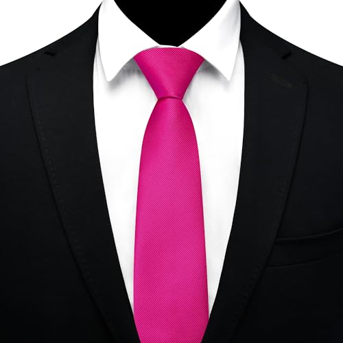 GUSLESON 3.15"（8cm） Mens Pre-tied Adjustable Zipper Tie Solid Necktie for Business and Wedding - color: Hot Pink