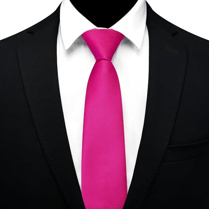GUSLESON 3.15"（8cm） Mens Pre-tied Adjustable Zipper Tie Solid Necktie for Business and Wedding - color: Hot Pink