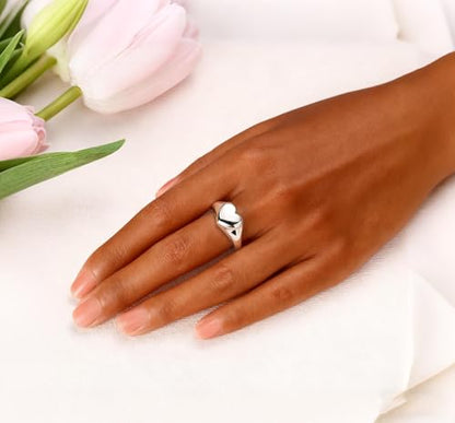 Hapour 925 Sterling Silver Rings for Women Firefly Ring, Glow in the Dark | Sun Moon Star Band Ring Rainbow Evil Eye Chunky Heart Thumb Pinky Stackable Dainty Ring, 14K Gold Plated, Cubic Zirconia - color: Thick Heart, size: 7