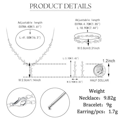 EVER FAITH Cubic Zirconia Pearl Leaf Bridal Jewelry Set for Bride Women | White Wedding Prom Necklace Dangle Earrings Bracelet, for Bridesmaid - color: Marquise_Silver-Plated-Brass
