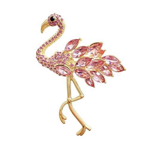 Flamingo Brooch Pins for Women Crystal Rhinestone Pink Bird Animal Broach Dresses Coat Jacket Birthday Wedding Festival Jewellery Gifts