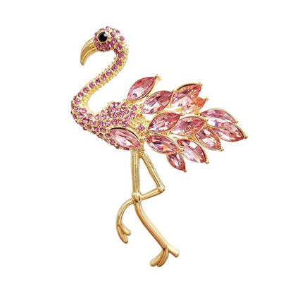 Flamingo Brooch Pins for Women Crystal Rhinestone Pink Bird Animal Broach Dresses Coat Jacket Birthday Wedding Festival Jewellery Gifts