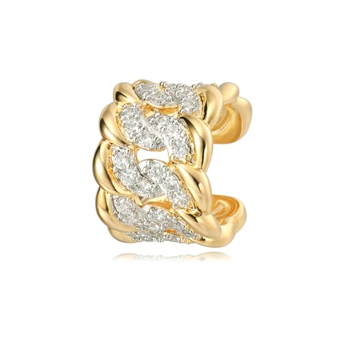 Gold Ear Cuff Earring for Women 14K Gold Plated Cubic Zirconia Non-Pierced Clip on Cartilage Chunky Ear Cuffs Hypoallergenic Jewelry - style: twist