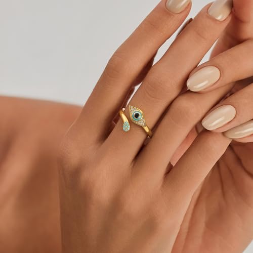 Cicy Bell Evil Eye Rings For Women 18k Plated Dainty CZ Stackable Ring Gift | Hypoallergenic、Brass、Jewelry Gift