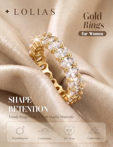 LOLIAS 14K Gold Plated Rings for Women Engagement Eternity Wedding Bands | Non Tarnish Love Promise Rings for Her Cubic Zirconia Stackable Rings for Women Statement Thumb Rings Stacking Size 6-10 - style: Oval Cubic Zirconia-14K Gold Plated