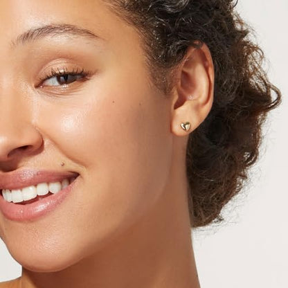 Ana Luisa Puffed Heart Earrings - Heart Charm Huggie Hoops and Earring Stud Styles - Dainty 14K Gold Plated, Silver Rhodium Plated & Mixed Metal Silver & Gold Earrings - Hypoallergenic Water-Resistant - color: Gold Stud
